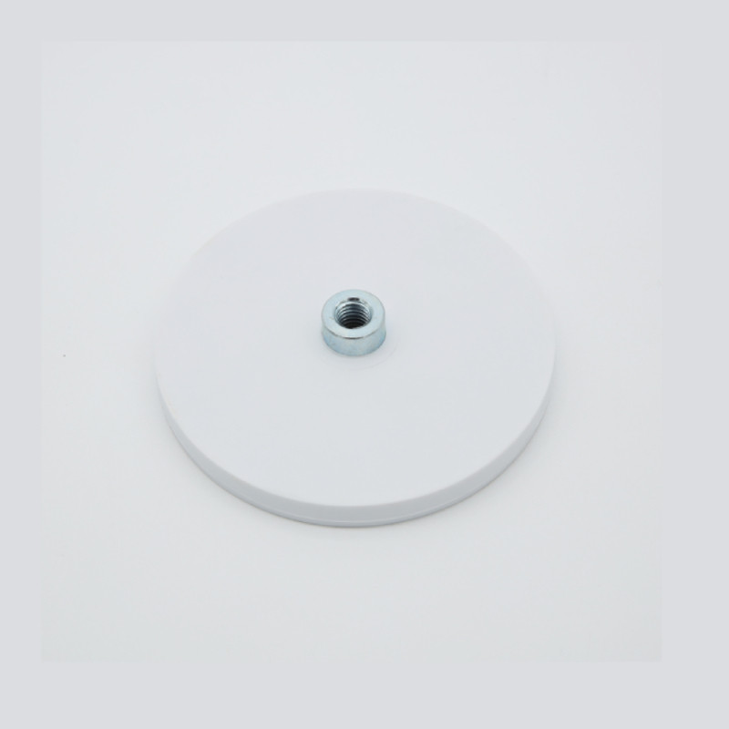 Aimant Néodyme Anti-Glisse Ø66 Téton Taraudé M6 Blanc